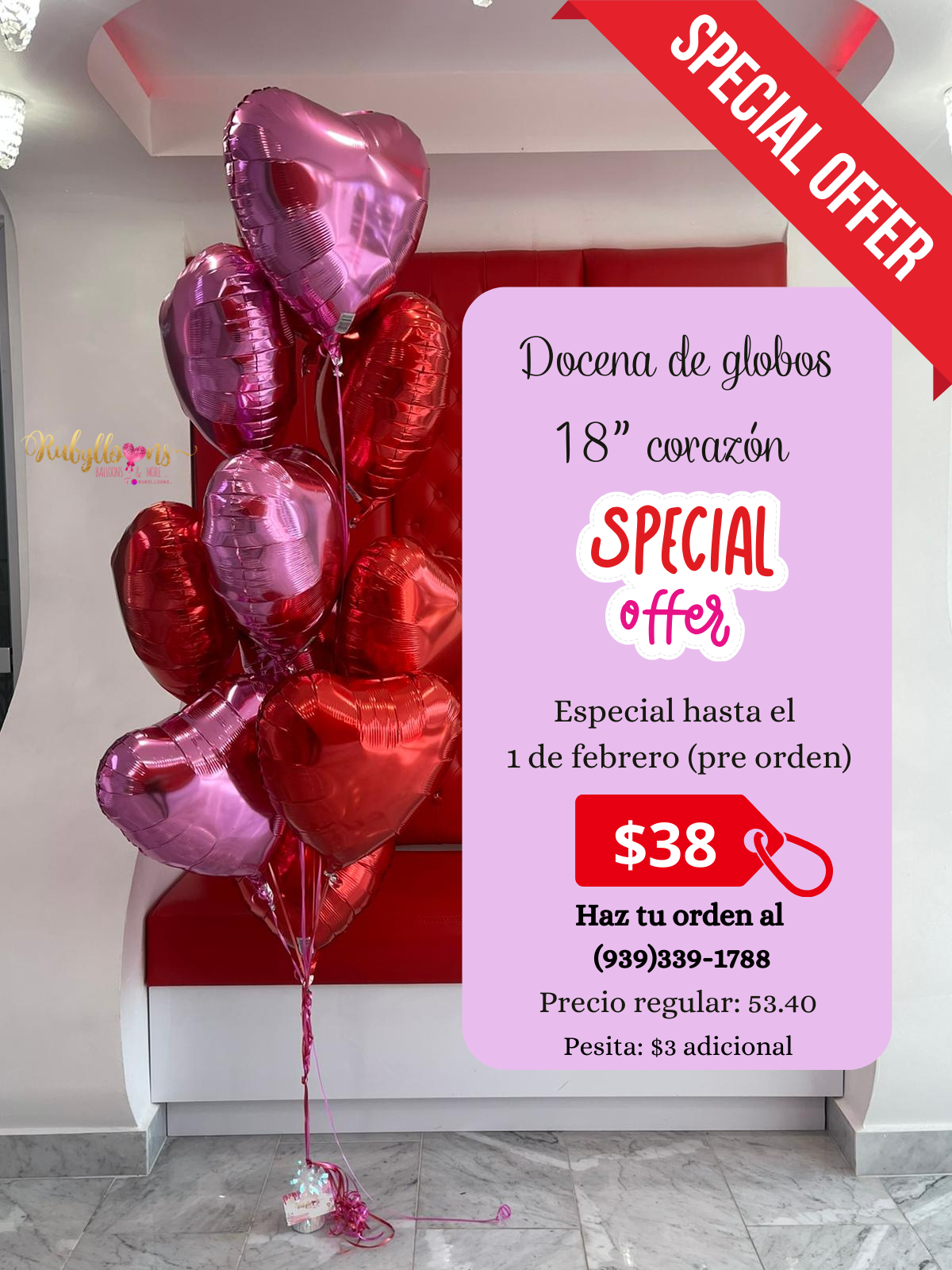 DOCENA DE CORAZONES CON HELIO (SOLO QUEDAN BLANCOS Y ROSE GOLD)