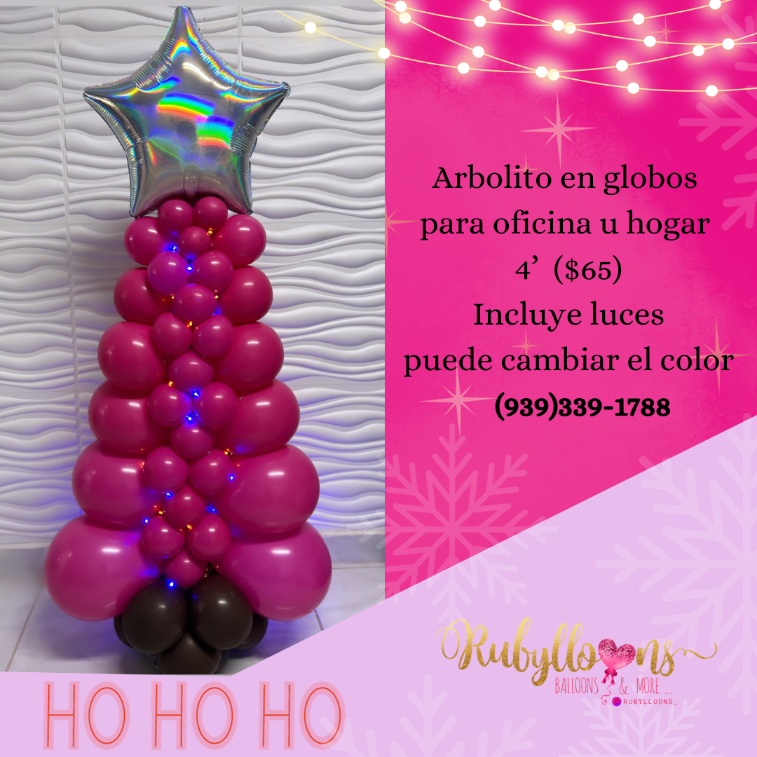 Árbol en globos de navidad 4’ con luces.